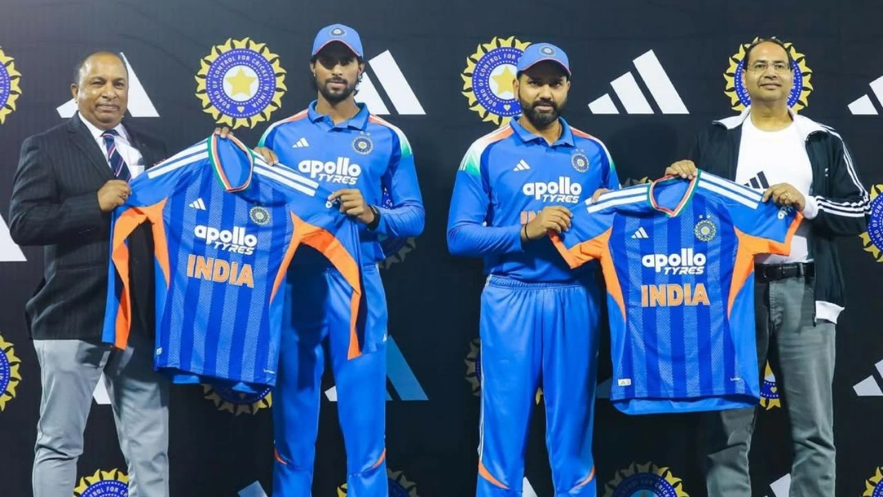 Rohit Sharma, Tilak Varma unveil India's new jersey for 2026 T20 World Cup.