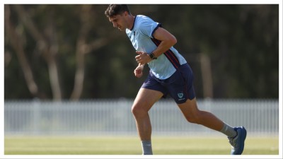 Pat Cummins takes part in a training session at Cricket Central on October 22 in Sydney.