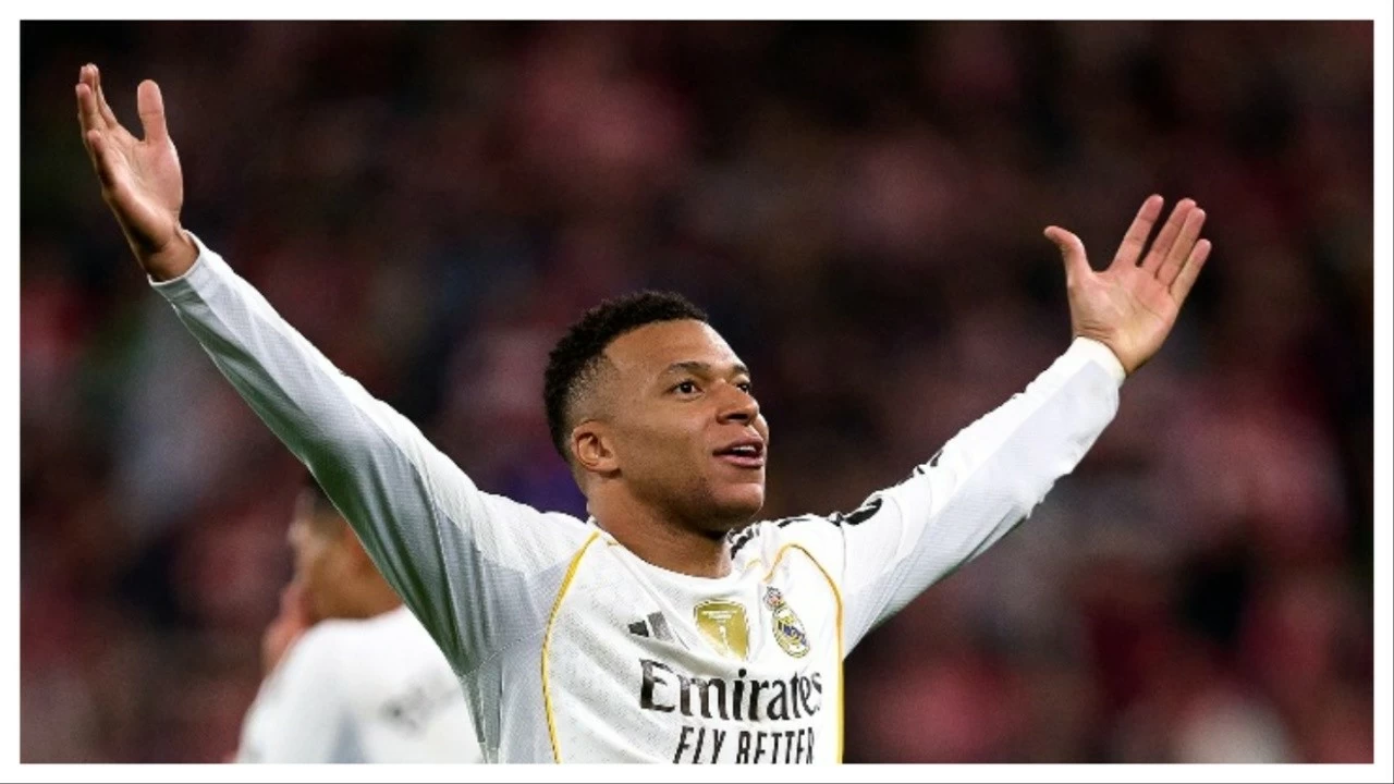 Kylian Mbappe celebrtes after scoring on Wednesday.