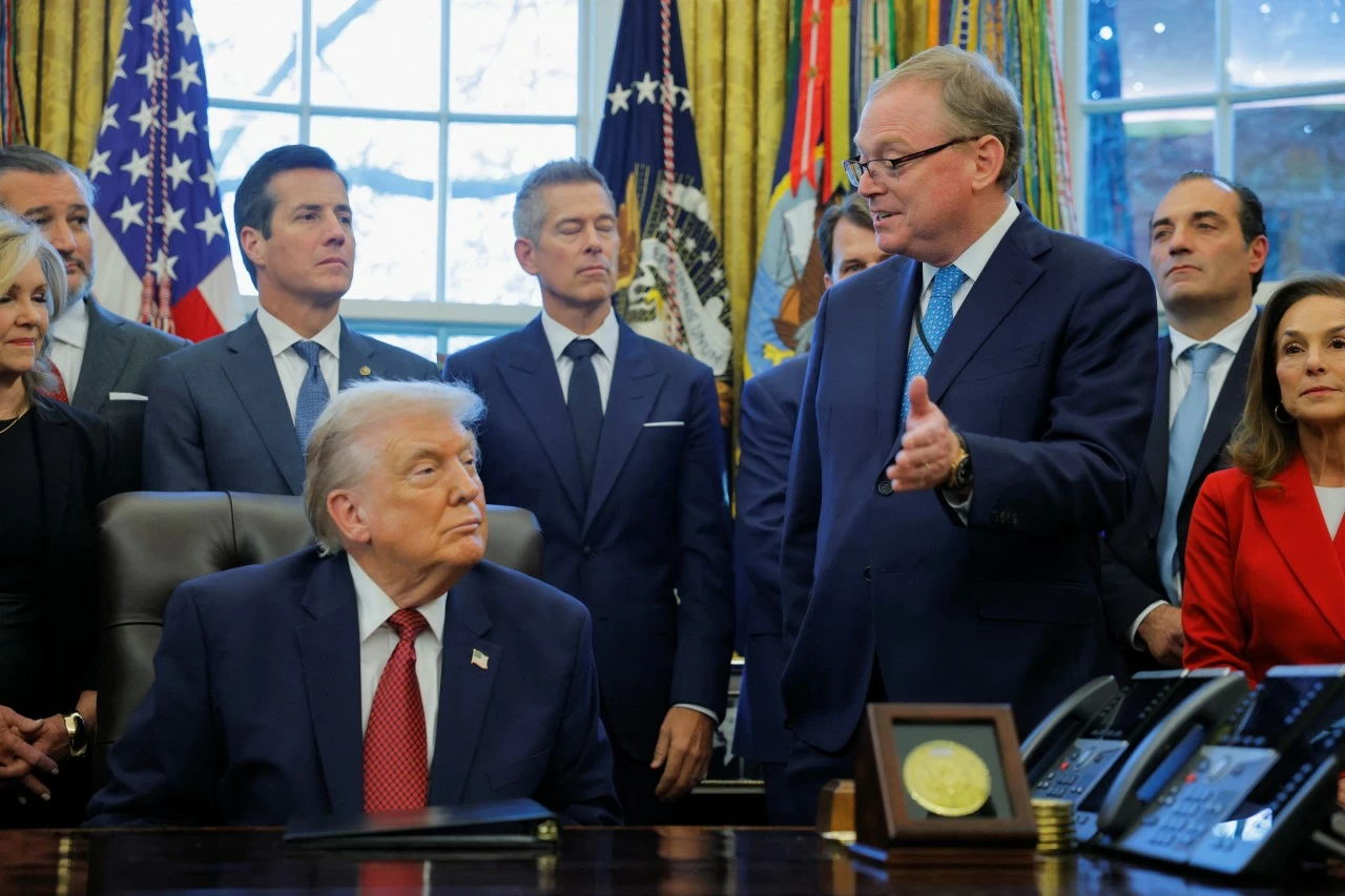 National Economic Council Director Kevin Hassett with US President Donald Trump in the Oval Office at the White House.