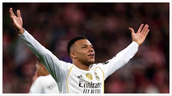 Kylian Mbappe celebrtes after scoring on Wednesday.