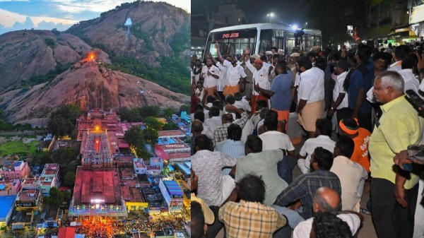 Tension prevailed at Thiruparankundram hillock in Madurai district over lighting lamp at Deepathoon