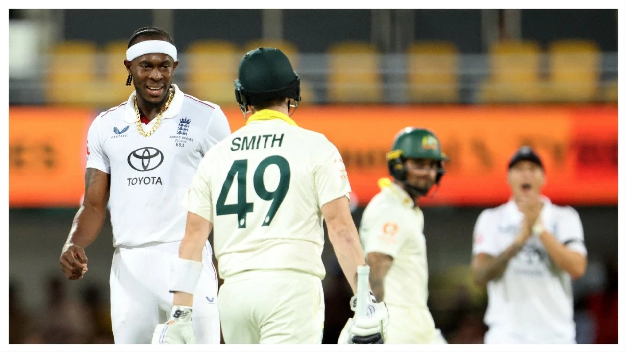 England's Jofra Archer interacts with Australia's Steve Smith on Sunday. 

