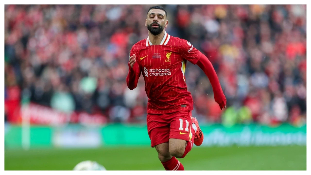 Liverpool&#039;s Mohamed Salah against Newcastle at Wembley Stadium in London on March 16.