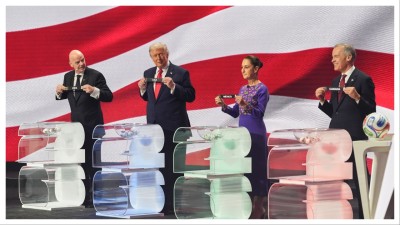 Canadian Prime Minister Mark Carney, Mexican President Claudia Sheinbaum, President Donald Trump and FIFA President Gianni Infantino during the World Cup draw  on Dec. 5.
