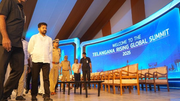 CM Revanth Reddy at Telangana Rising Global Summit 2025.