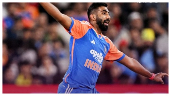 Jasprit Bumra celebrates on Tuesday.