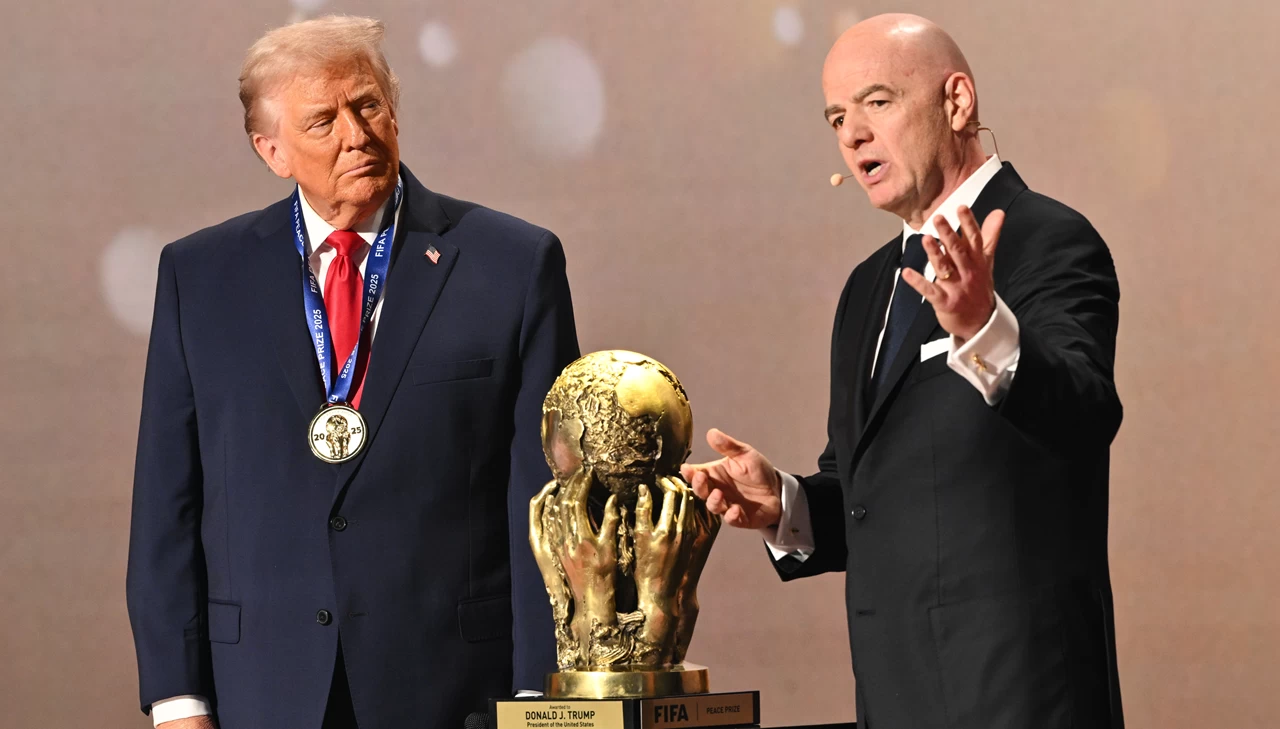 US president Donald Trump received the inaugural FIFA peace prize from FIFA president Gianni Infantino.