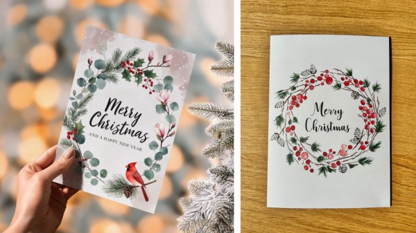 1._Rustic_pine_and_holly_wreath_card