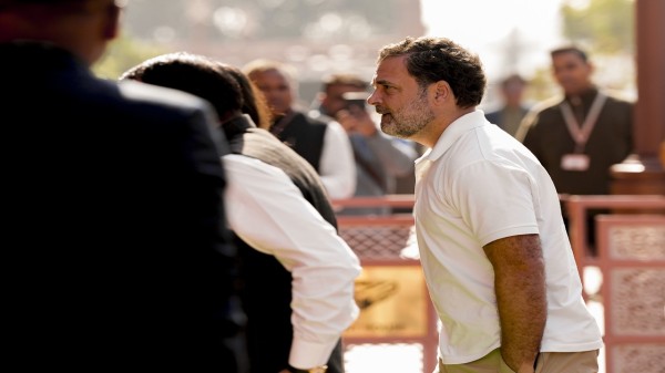 Rahul Gandhi arrives during the Winter session of Parliament in New Delhi on Wednesday.