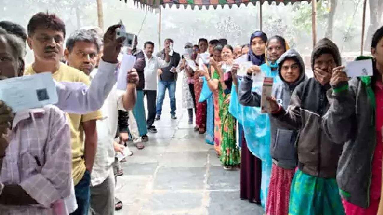 Voting at a polling centre in Khammam district, Telangana