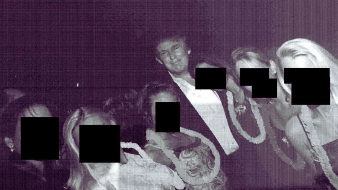 A picture features Donald Trump surrounded by  a group of women