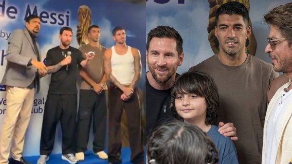 Lionel Messi meets Bollywood superstar Shah Rukh Khan in Kolkata.