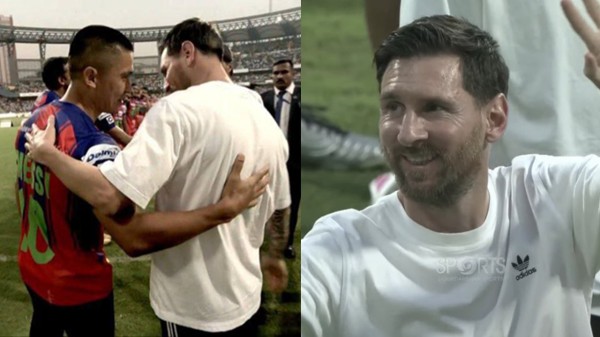 Lionel Messi shared a special moment with India legend Sunil Chhetri in Mumbai.