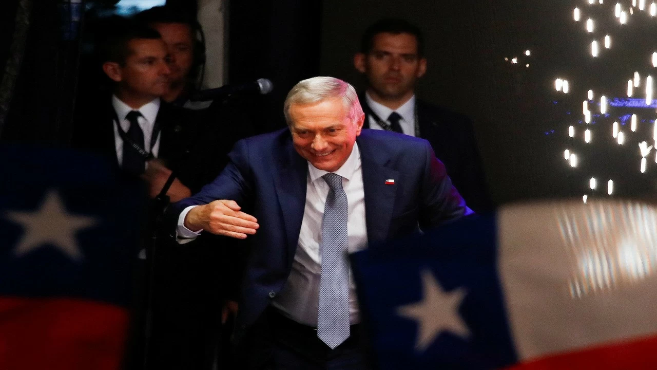 Jose Antonio Kast, presidential candidate of the far-right Republican Party of Chile, reacts after winning Chile's presidency in a presidential runoff election.