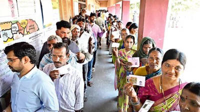 Voters lined up at the polling station in the Zilla Parishad High School in Ensanpally, Siddipet Urban mandal on Sunday, December 14. 