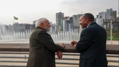 PM Modi with his Ethiopian counterpart  Abiy Ahmed Ali in Addis Ababa on Tuesday.