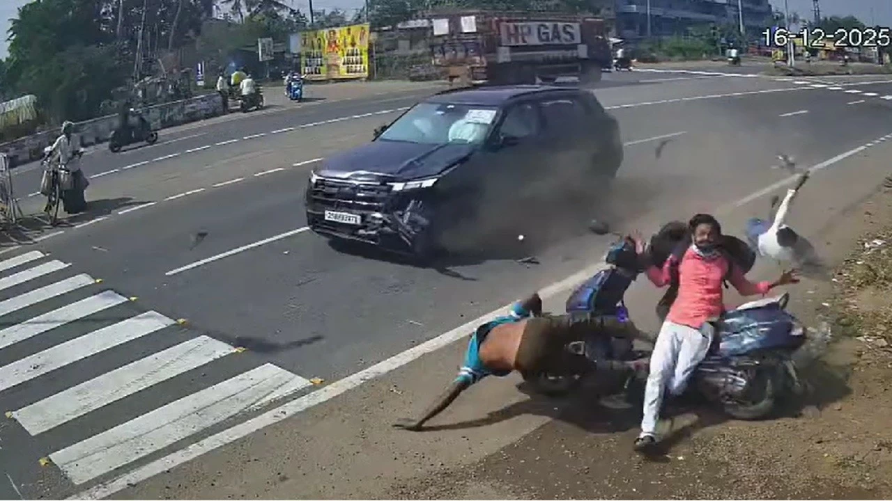 The incident was caught on CCTV.  Two youngsters on the scooter, who were without helmet, flung into air upon impact. (CCTV screen grab)