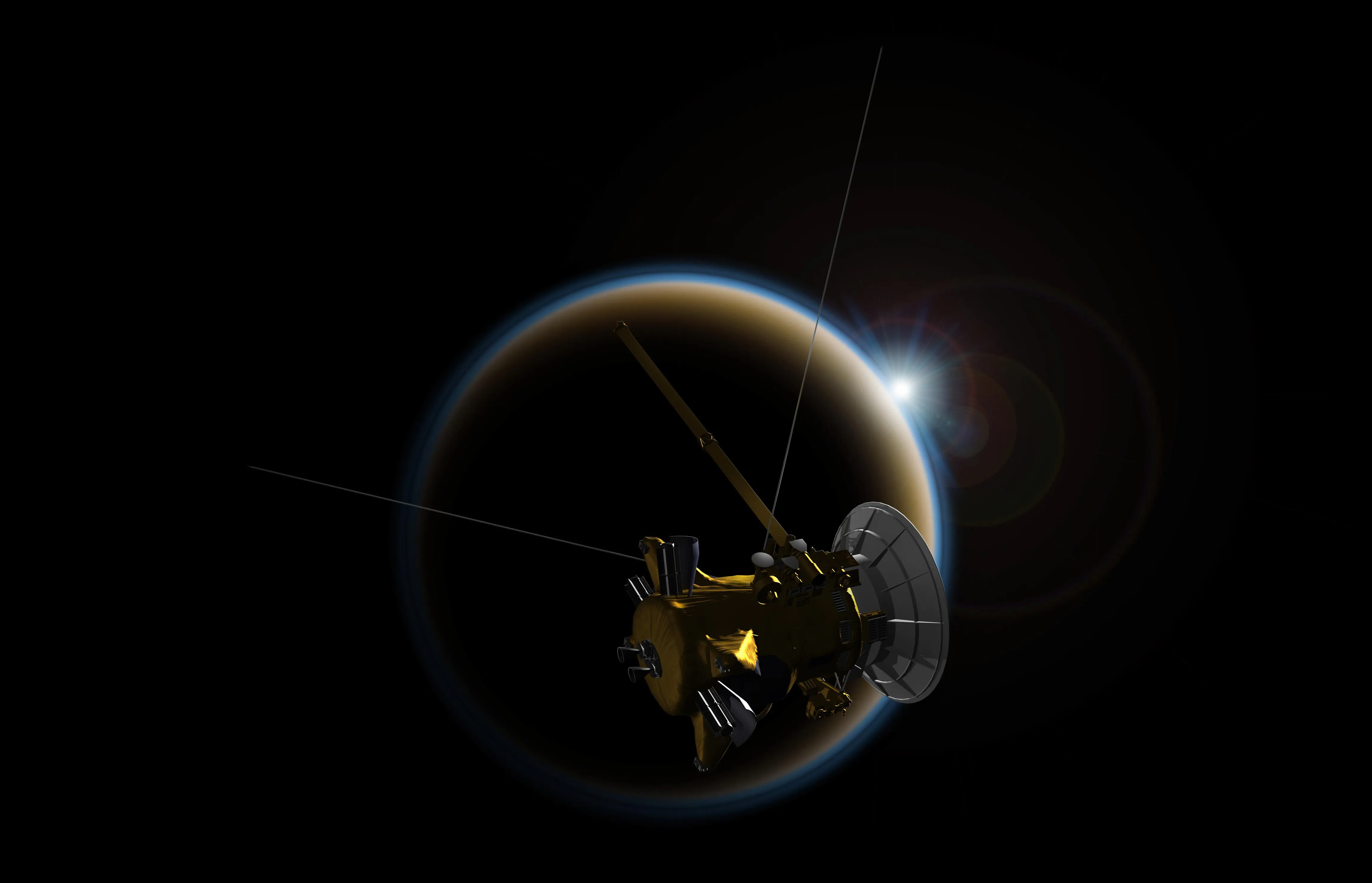 Illustration of Cassini at Titan. 