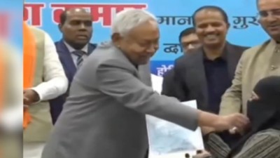 Recently, Bihar CM Nitish Kumar was seen in a video trying to remove the hijab from the face of a Muslim woman, who was wearing a burqa. (Photo credit: Screengrab)