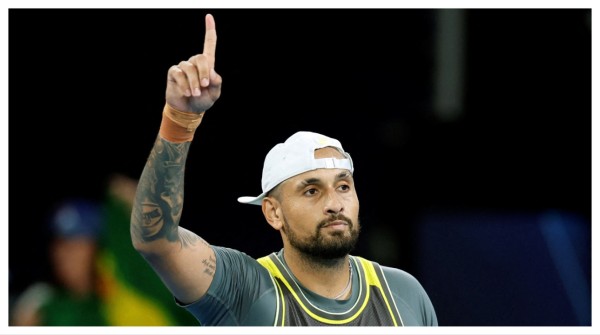 Nick Kyrgios gestures during his Australian Open first round match against Jacob Fearnley in Melbourne on January 13.
