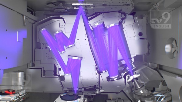 ASML's NXE3000 series machine prints microchips using light with a wavelength of just 13.5 nm – almost x-ray range. 