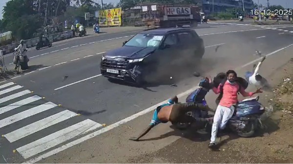 Speeding car rams into two-wheeler in Krishna district of Andhra Pradesh, two seriously injured