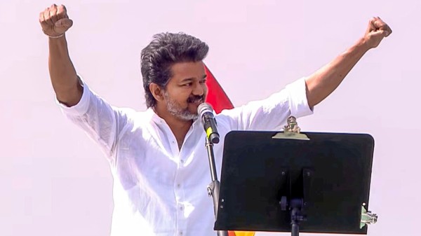 Actor politician Vijay addressed a rally in Tamil Nadu's Erode district on Thursday 