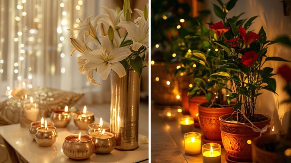 Diya_in_potted_plants