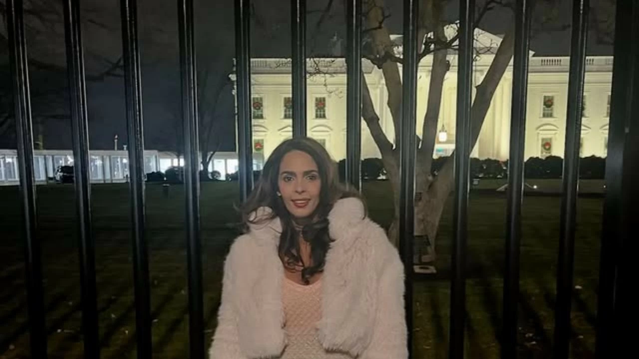 She wore a pretty pink-ombre slip dress with a fur jacket. 