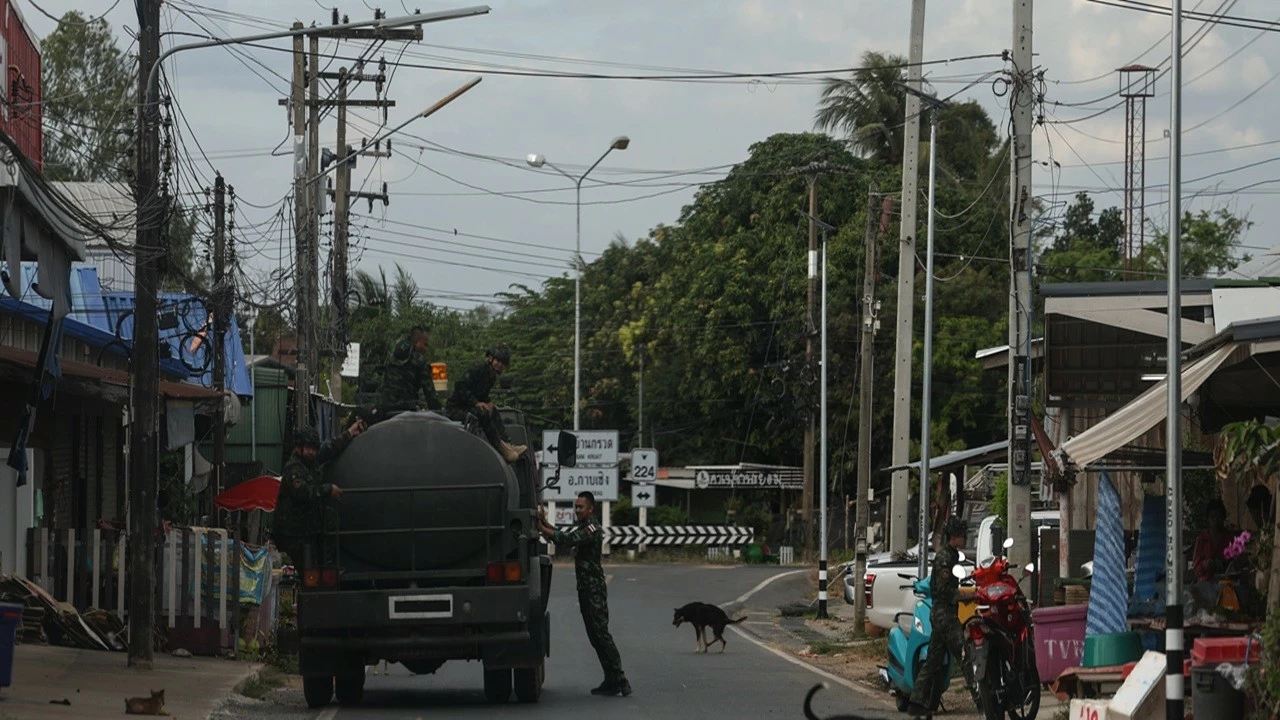 A Thai military vehicle is seen near the Thailand-Cambodia border amid ongoing clashes between Thailand and Cambodia in Surin province, Thailand on December 21, 2025.