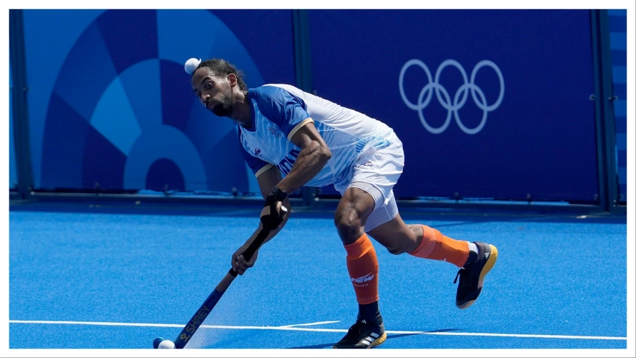 Hardik Singh hits a shot on a penalty corner during India's clash against Argentina at Paris Olympics on July 29.