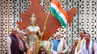 The Rashtriya Prerna Sthal, built at a cost of Rs 230 crore and spread over 65 acres, features statues of former prime minister Atal Bihari Vajpayee, Syama Prasad Mukherjee and Deendayal Upadhyaya.