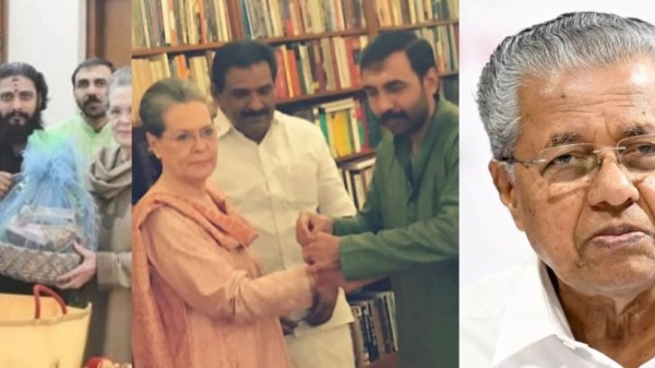 CPM and Congress enter into a direct feud over photographs of Potti standing along with Sonia Gandhi