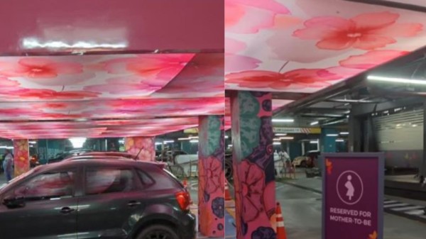 The pink parking reserved for expectant mothers in a shopping mall in Bengaluru 