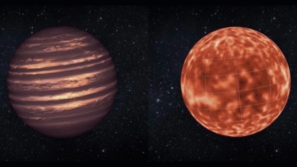 The traditional view of a Brown Dwarf on the left, and one based on new modelling on the right. 
