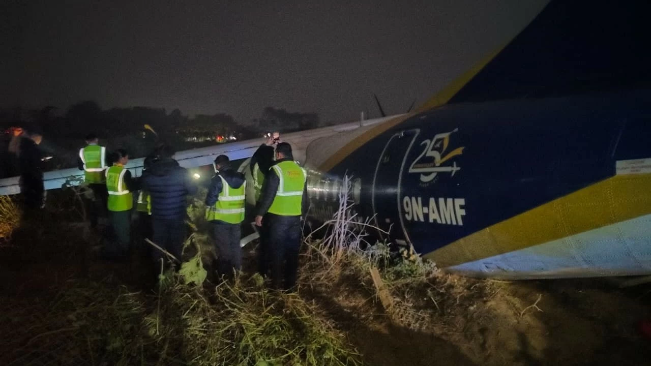 The Buddha Air plane which veered off the runway in Bhadrapur airport 