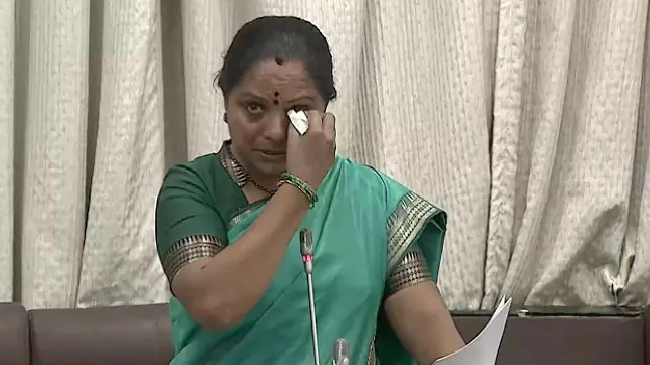 K Kavitha sheds tears in Telangana Legislative Council on January 5, 2026. 