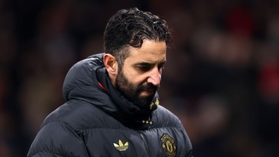 Ruben Amorim looks on at half time during the Premier League match between Manchester United and Wolverhampton Wanderers at Old Trafford.
