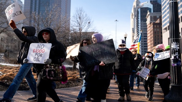 Protesters rally in front of the Ohio Statehouse in Columbus, Ohio, on Sunday, Jan. 4, 2026, after the US captured Venezuelan President Nicolás Maduro. (AP/PTI)