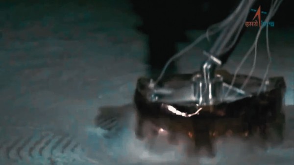 Close up of a test of the Vikram lander legs. 