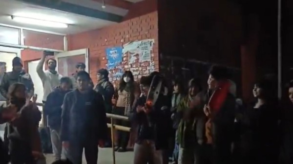 Students staged a protest outside Sabarmati Hostel between 9 pm and 10 pm