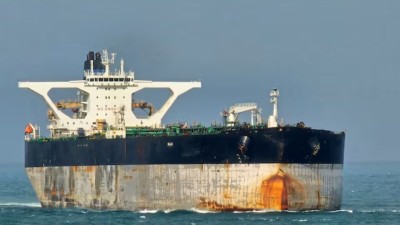 Oil tanker Bella 1 seen at the Singapore Strait in an image shared on social media on March 18, 2025.