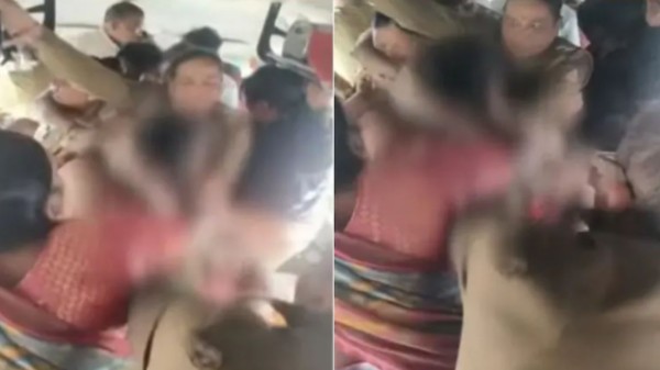 A screengrab shows the BJP woman worker being assaulted by the police in Karnataka's Hubballi 