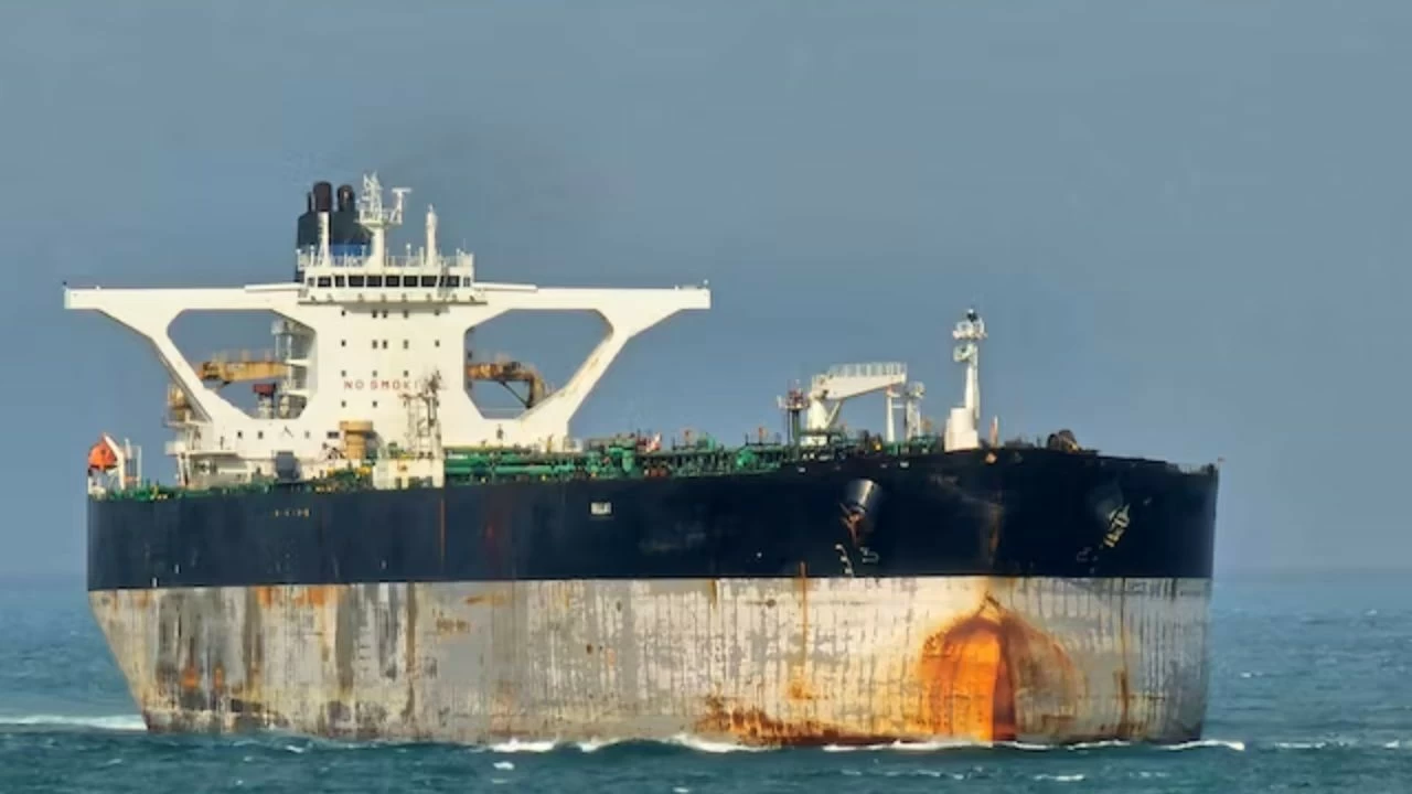 Oil tanker Bella 1 seen at the Singapore Strait in an image shared on social media on March 18, 2025.