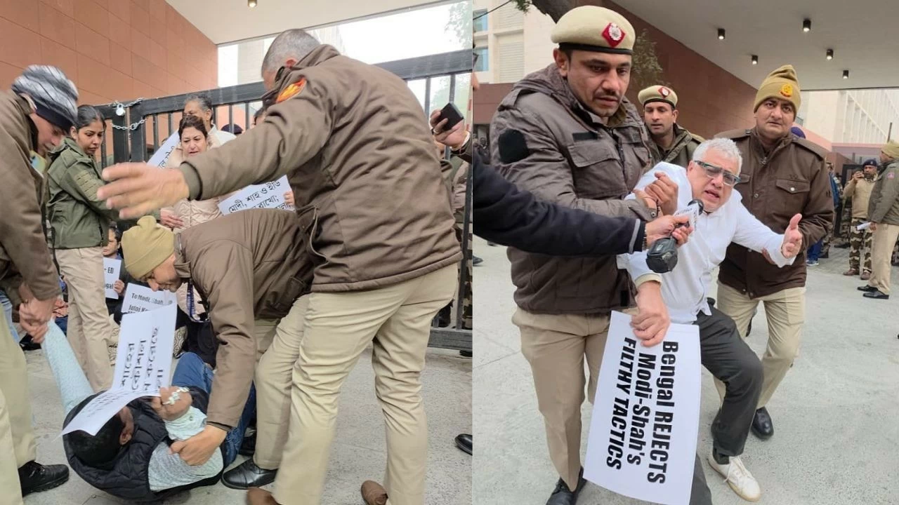 Several MPs of Trinamool Congress including Derek O'Brien (right) were detained by Delhi Police on Friday as they were protesting outside the office of Union Home Minister Amit Shah 