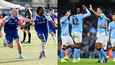 Macclesfield stun defending FA Cup champions Crystal Palace 2-1, Manchester City score 10 goals past Exeter City.
