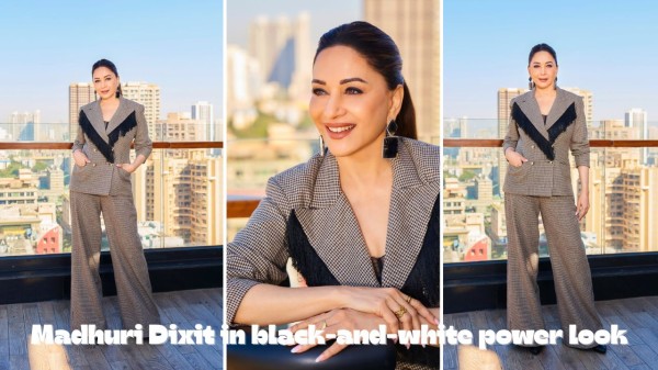 Madhuri Dixit proves fringe detailing is chic update monochrome blazer needs (Picture credit: Instagram)