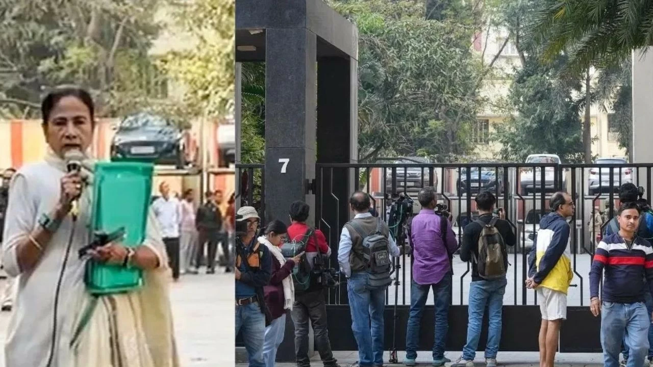 Mamata Banerjee with the green file which she took away from Pratik Jain's resident (right) during an ED raid last week 