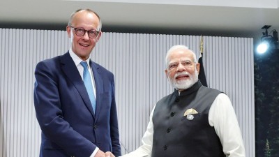 PM Modi, German Chancellor Friedrich Merz at bilateral talks in Gujarat. (Image: X)